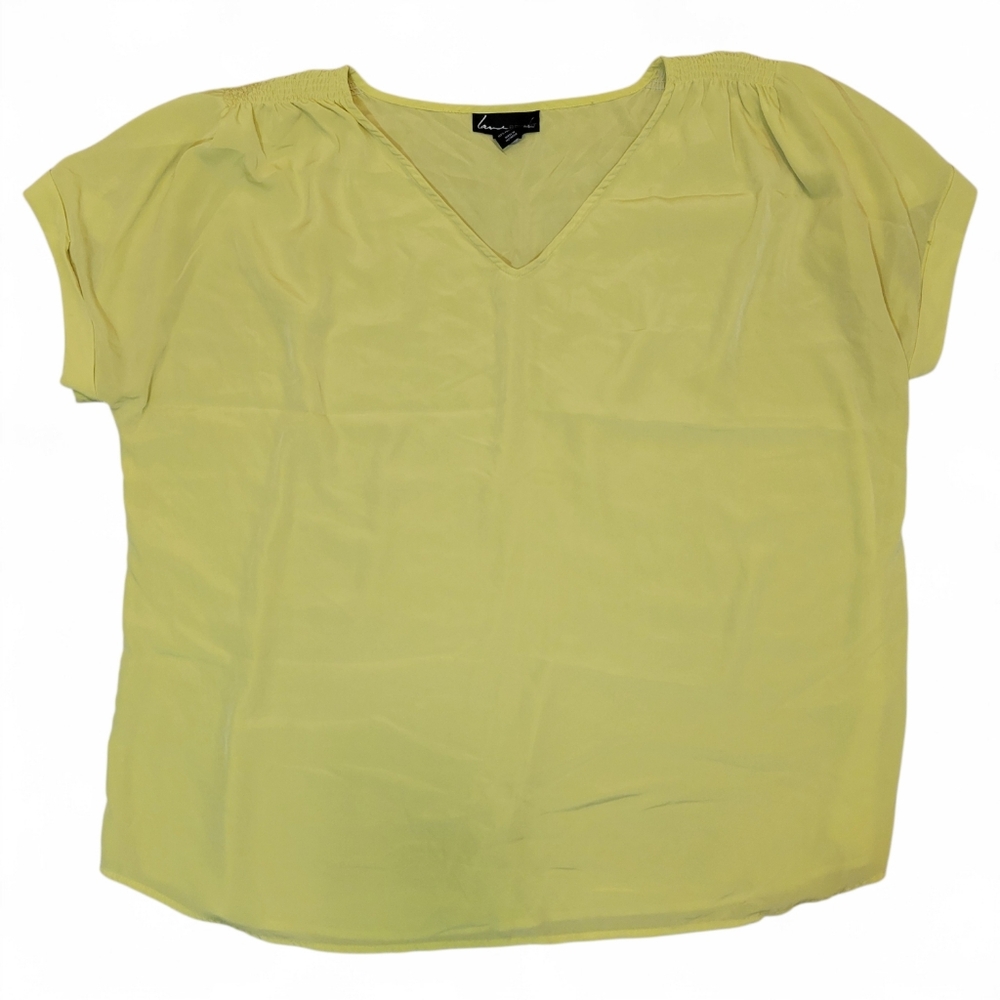 Lane Bryant Bright Chartreuse Yellow Cinched Shoulder Blouse Plus Size 22/24